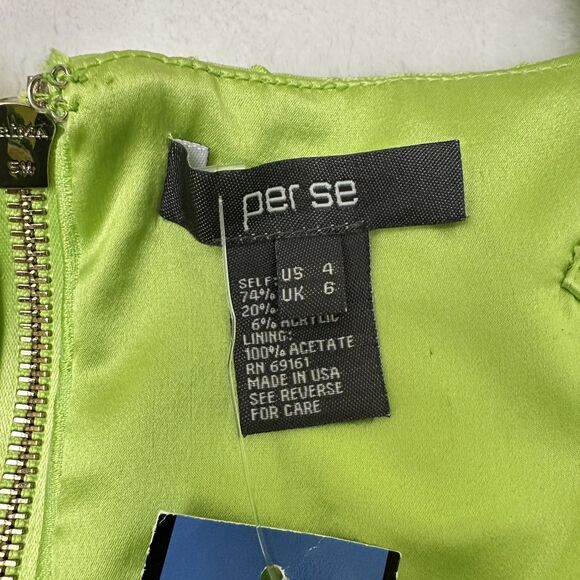 Per Se Lime Green Silk Cotton Textured Sleeveless Bodycon Knee-Length Dress Sz 4 - Picture 12 of 16